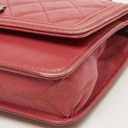 Chanel Coral Pink Quilted Leather Boy Flap Wallet On Chain