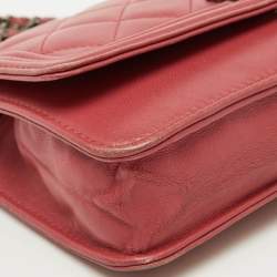 Chanel Coral Pink Quilted Leather Boy Flap Wallet On Chain