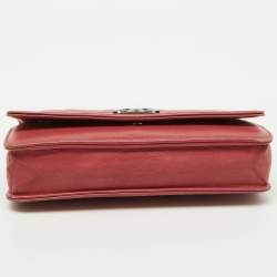 Chanel Coral Pink Quilted Leather Boy Flap Wallet On Chain