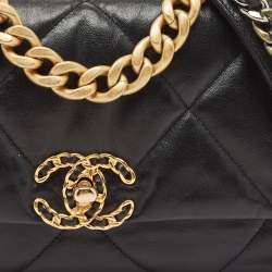 Pre Owned Chanel Black Quilted Leather Small 19 Flap Bag
