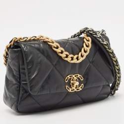 Pre Owned Chanel Black Quilted Leather Small 19 Flap Bag