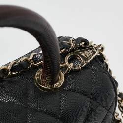 Pre Owned Chanel Black/Burgundy Quilted Caviar and Lizard Embossed Leather Small Coco Top Handle Bag