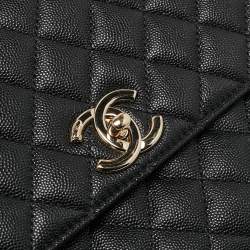Pre Owned Chanel Black/Burgundy Quilted Caviar and Lizard Embossed Leather Small Coco Top Handle Bag
