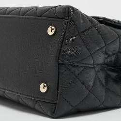 Pre Owned Chanel Black/Burgundy Quilted Caviar and Lizard Embossed Leather Small Coco Top Handle Bag