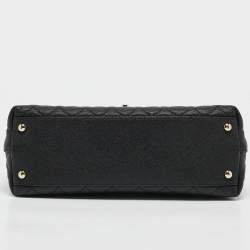 Pre Owned Chanel Black/Burgundy Quilted Caviar and Lizard Embossed Leather Small Coco Top Handle Bag