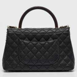 Pre Owned Chanel Black/Burgundy Quilted Caviar and Lizard Embossed Leather Small Coco Top Handle Bag