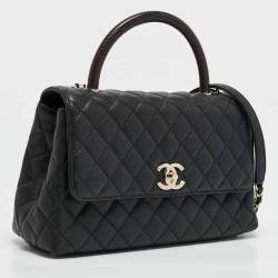 Pre Owned Chanel Black/Burgundy Quilted Caviar and Lizard Embossed Leather Small Coco Top Handle Bag