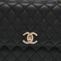 Pre Owned Chanel Black/Burgundy Quilted Caviar and Lizard Embossed Leather Small Coco Top Handle Bag