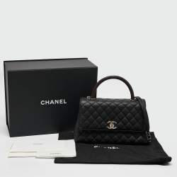 Pre Owned Chanel Black/Burgundy Quilted Caviar and Lizard Embossed Leather Small Coco Top Handle Bag