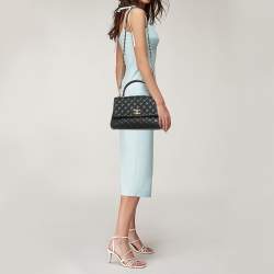Pre Owned Chanel Black/Burgundy Quilted Caviar and Lizard Embossed Leather Small Coco Top Handle Bag