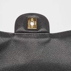 Pre Owned Chanel Black Quilted Caviar Leather Maxi Classic Double Flap Bag