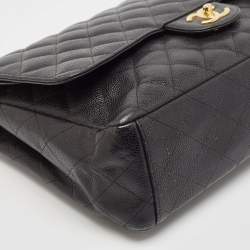 Pre Owned Chanel Black Quilted Caviar Leather Maxi Classic Double Flap Bag