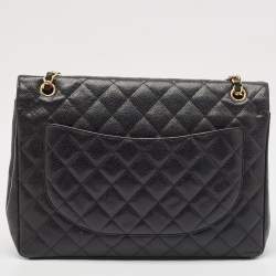 Pre Owned Chanel Black Quilted Caviar Leather Maxi Classic Double Flap Bag