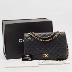 Pre Owned Chanel Black Quilted Caviar Leather Maxi Classic Double Flap Bag