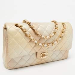 Pre Owned Chanel Gold Ombre Quilted Leather Medium Classic Double Flap Bag