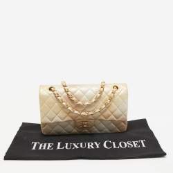 Pre Owned Chanel Gold Ombre Quilted Leather Medium Classic Double Flap Bag