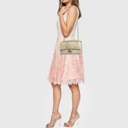 Pre Owned Chanel Gold Ombre Quilted Leather Medium Classic Double Flap Bag