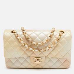 Pre Owned Chanel Gold Ombre Quilted Leather Medium Classic Double Flap Bag
