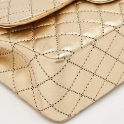 Pre Owned Chanel Gold Stitched Quilted Leather Jumbo Classic Double Flap Bag