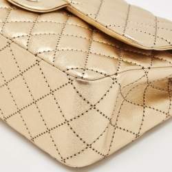 Pre Owned Chanel Gold Stitched Quilted Leather Jumbo Classic Double Flap Bag