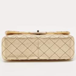 Pre Owned Chanel Gold Stitched Quilted Leather Jumbo Classic Double Flap Bag