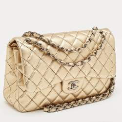 Pre Owned Chanel Gold Stitched Quilted Leather Jumbo Classic Double Flap Bag