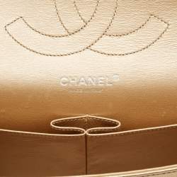Pre Owned Chanel Gold Stitched Quilted Leather Jumbo Classic Double Flap Bag