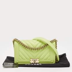 Pre Owned Chanel Light Green Quilted Leather Medium Boy Flap Bag