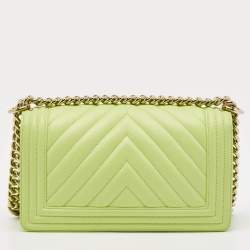Pre Owned Chanel Light Green Quilted Leather Medium Boy Flap Bag