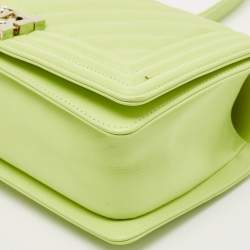 Pre Owned Chanel Light Green Quilted Leather Medium Boy Flap Bag
