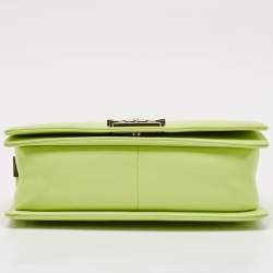 Pre Owned Chanel Light Green Quilted Leather Medium Boy Flap Bag