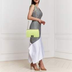 Pre Owned Chanel Light Green Quilted Leather Medium Boy Flap Bag
