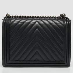 Chanel Black Chevron Leather Large Boy Flap Bag