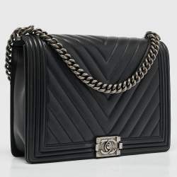Chanel Black Chevron Leather Large Boy Flap Bag