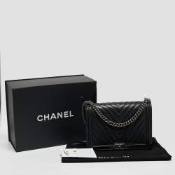 Chanel Black Chevron Leather Large Boy Flap Bag