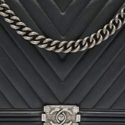 Chanel Black Chevron Leather Large Boy Flap Bag