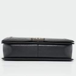 Chanel Black Chevron Leather Large Boy Flap Bag