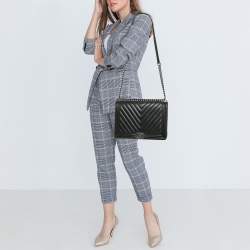 Chanel Black Chevron Leather Large Boy Flap Bag