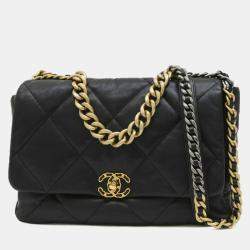 Chanel Black Lambskin Leather 19 Maxi Chain Shoulder Bag