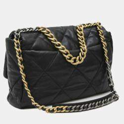 Chanel Black Lambskin Leather 19 Maxi Chain Shoulder Bag