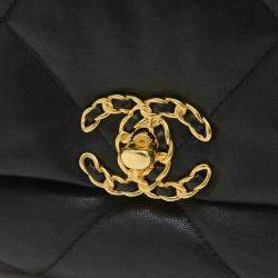 Chanel Black Lambskin Leather 19 Maxi Chain Shoulder Bag