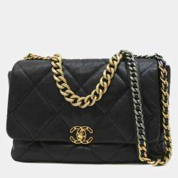 Chanel Black Lambskin Leather 19 Maxi Chain Shoulder Bag