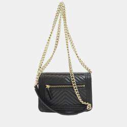Chanel Black Caviar Leather Boy Chain Wallet