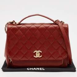 Pre Owned Chanel Red Quilted Caviar Leather Large Business Affinity Flap Bag 