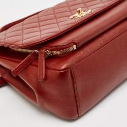 Pre Owned Chanel Red Quilted Caviar Leather Large Business Affinity Flap Bag 