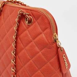 Chanel Orange Quilted Caviar Leather Dome Satchel
