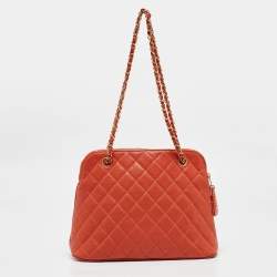 Chanel Orange Quilted Caviar Leather Dome Satchel