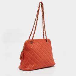 Chanel Orange Quilted Caviar Leather Dome Satchel