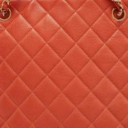 Chanel Orange Quilted Caviar Leather Dome Satchel