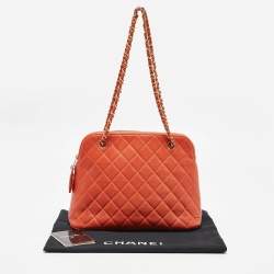 Chanel Orange Quilted Caviar Leather Dome Satchel